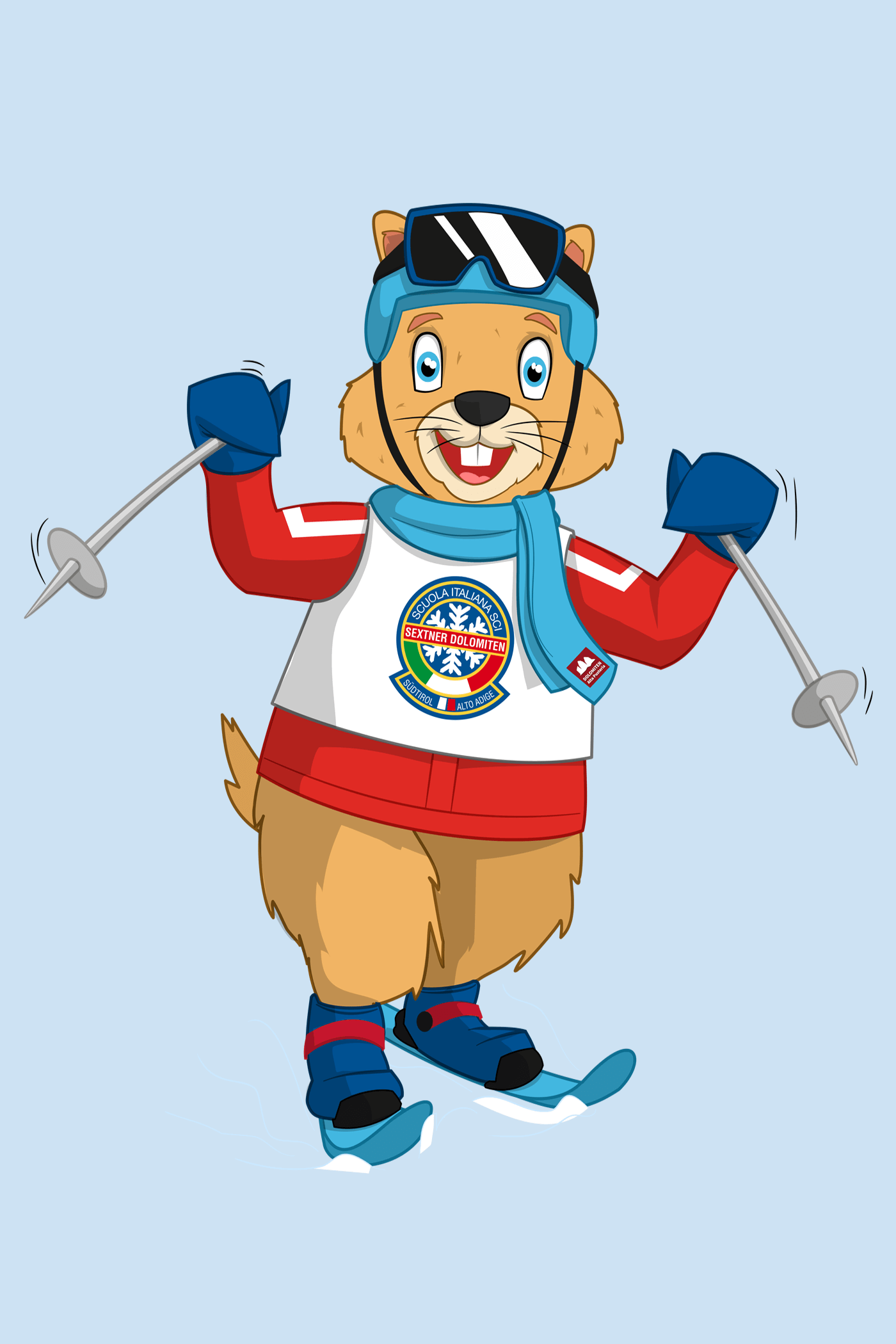 Gezeichnetes Maskottchen - SkiSchule Sexten